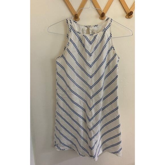 J. Crew Mini Dress Women's 00 White Blue Stripes Cotton Linen Blend Nautical - Picture 1 of 7